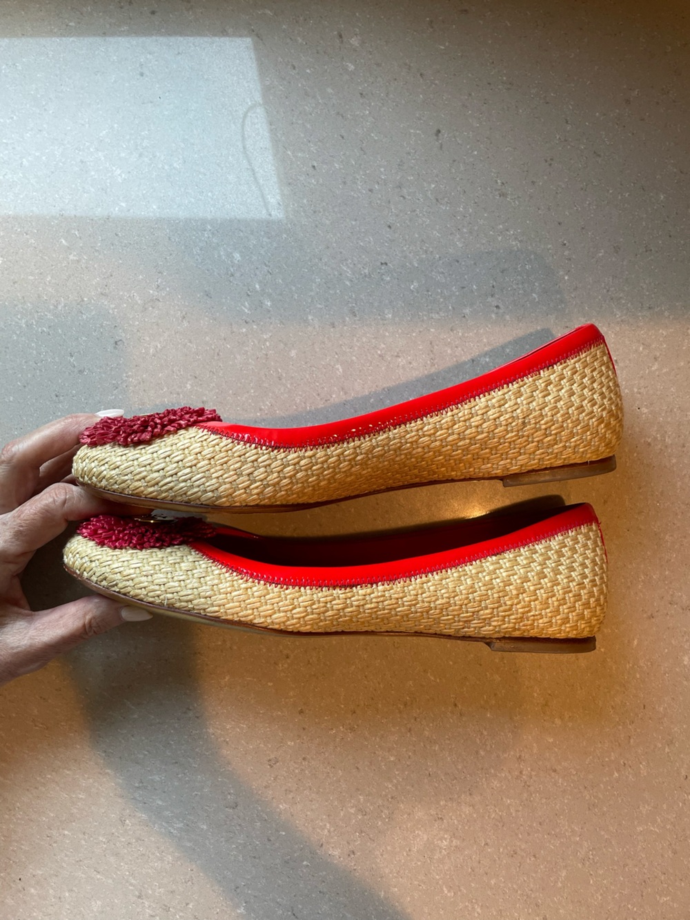 Tory Burch Reva Woven Ballet Flat | Cream/Red/Pink - Picture 7 of 10